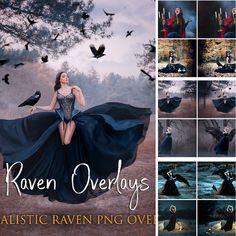 a collage of photos with the words raven overlays and an image of a woman in a black dress