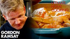 gordon ramsay cooking chicken in a pot with the words ultimate home cooking written on it