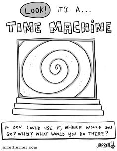 an image of a machine that says, look it's a time machine if you could use it, where would you go? what would you do there?