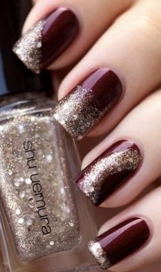 Holiday Nails Easy, Sparkle Nail Designs, Nail Party, Holiday Nail Designs, Valentine Nails, Burgundy Nails, Sparkle Nails, Designs Nail, Ombre Hair Color