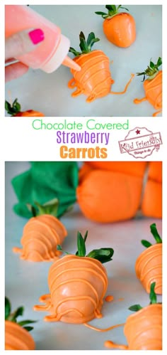 chocolate covered strawberries with carrots on them