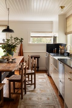 the kitchen is clean and ready to be used as a dining room or family room