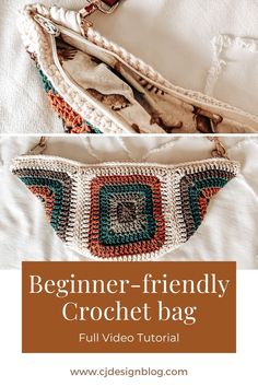 a crochet bag is shown with the text beginner friendly crochet bag