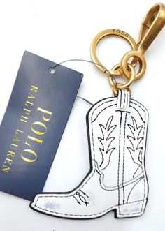 Polo Ralph Lauren Key Chain/Ring Brass/Leather Cowboy Boot White Embroidered Cute Clothing Stores, Girly Car, Coastal Cowgirl, Leather Cowboy Boots, Cowboy Boot, Clothing Stores, Car Stuff, Future Car, Room Art