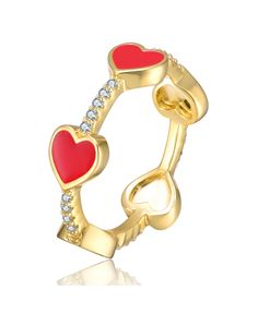 in stock Stacking Ring, Stacking Rings, Pink Heart, Cubic Zirconia, Gold Plate, Plating, Yellow Gold, 925 Sterling Silver, Sterling Silver