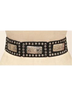 100% hand made and hand crafted Leather belt, black with silvertone metal accents. One size fits most Western Style Black Belt For Festivals, Black Leather Belts For Festivals, Designer Silver Belts, Designer Black Belt With Palladium Hardware, Western Black Belt For Festivals, Black Leather Festival Belts, Black Western Belt For Festivals, Designer Black Belt Buckles With Palladium Hardware, Designer Adjustable Black Belt