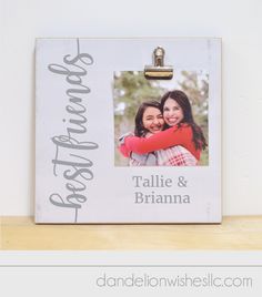 Favorite memories made as best friends will never be forgotten with this cute, personalized photo frame. Use a single 4x6 photo, or choose more clips to display multiple small / Polaroid photos. Fun Christmas or birthday gift or a farewell gift when a BFF moves away. Dozens of color options available to choose from, so you can create a frame just for you! #bestfriends #bffgift #giftforbestfriend Best Friend Photo Frame, Friends Photo Frame, Picture Frame Tv, Christmas Gift For Best Friend, Personalized Best Friend Gifts