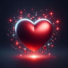 a red heart surrounded by stars and sparkles on a dark background with light effects