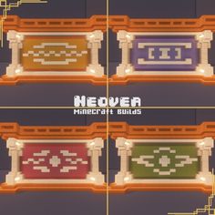 four pixel art pieces in different colors and sizes, with the words neuver on them