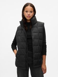 Recycled Lightweight Quilted Puff Vest Puffer Vest Outfits, Puffer Outfit, Puffer Vest Outfit, Puff Vest, Oversized Puffer, Black Puffer Vest, Lightweight Quilt, Fall Inspo, Gameday Outfit