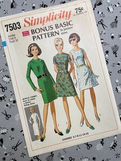 an old fashion sewing pattern with two women in dresses