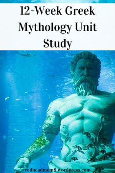 a man with tattoos standing under water in front of the words, 12 - week greek mythology