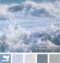 the color scheme is blue, gray and white with an ocean wave in the background