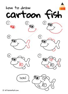 how to draw cartoon fish for kids