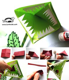 step by step instructions on how to make an origami monster with paper and glue