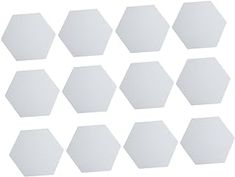 twelve white hexagons arranged in rows on a white background with clipping for text