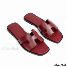 Olivia Mark - Contemporary Genuine Leather Low-Heeled Sandals with Hollow Out Toe Design Cow Hide Shoes, Shoe Sole, Square Head, Toe Designs, Heeled Sandals, Wine Red, Olivia Mark, Sandals Heels, Genuine Leather