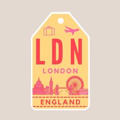 the london luggage label is yellow and red