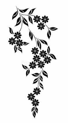 black and white flowers on a branch with leaves royalty illustration stock photo 539782