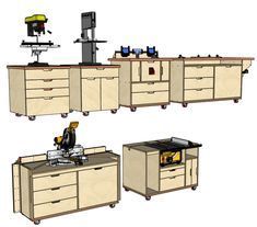 Woodworking Plans Free Router Table Diy Plans, Miter Saw Station, Woodworking Project Ideas, Saw Station, Workshop Cabinets, Mitre Saw Station, Mobile Workshop, Tool Storage Cabinets, Mobile Workbench