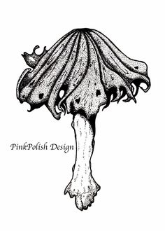 a black and white drawing of a mushroom with the words pinkish design on it