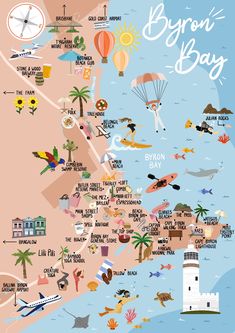 an illustrated map of the bay area with many different things to see and do in it