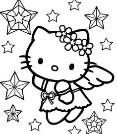 a hello kitty coloring page with stars