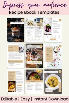 Recipe ebook, Cookbook template, recipe ebook idea, recipe template idea, cookbook template idea, Canva editable template, editable ebook Raw Cake, Pancakes Ingredients, Blueberry Pancakes