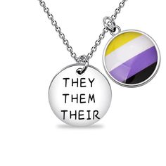 two necklaces that say, they them their and one with the same color on it