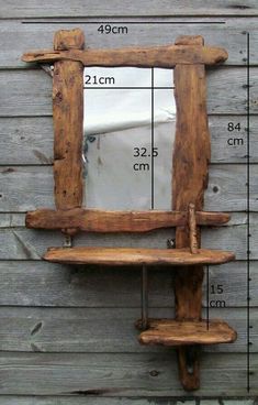 Rustic Wood Shelving, Rustic Furniture Design, Driftwood Furniture, Rustic Furniture Diy, Diy Holz, Wooden Mirror, Wooden Shelf, Creative Idea, Into The Woods