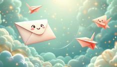 #Magical Flying Mail: Cheerful #envelope soars through dreamy #clouds alongside coral paper planes, spreading #magic and #wonder in the sky #magical #envelope #origami #clouds #sparkles #aiart #aiphoto #stockcake ⬇️ Download and 📝 Prompt 👉 https://stockcake.com/i/magical-flying-mail_1647738_1210601