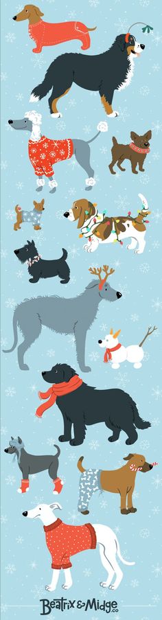 a poster with dogs in different colors and sizes