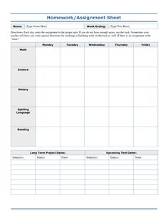 a printable homework assignment sheet with the words homework assignment sheets on it and an image of