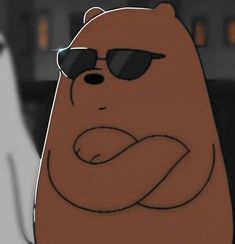 a cartoon bear wearing sunglasses and holding his arms crossed