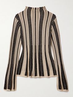 Zimmermann's top is flecked with metallic threads, so it'll shimmer softly in low light. It has contrasting stripes that accentuate the ribbed-knit while the flared cuffs and hem enhance the feminine feel. Style yours as a set with the matching skirt. Striped Matching Set, 70s Knitwear, Knitwear Designers, Striped Knitwear, Fall Stripes, Long Sleeve Knit Top, Deep Autumn, Buy List, Metallic Sweater