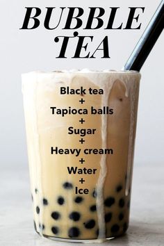 the bubble tea recipe is in a glass with a black straw sticking out of it