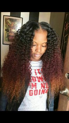 Follow my Pinterest:  《《《 @PoppinBP 》》》 Weave Hairstyles Middle Part, Hairstyles Middle Part, Curly Sew In, Curly Ombre, Sew In Hairstyles, Hairstyles Curly