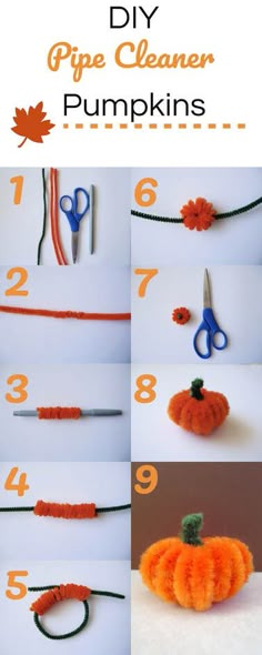 the instructions for how to make pipe cleaner pumpkins