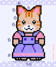 a cross stitch pattern of a cat in a dress with the words mary mia on it