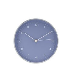 a blue clock with white hands on a white background