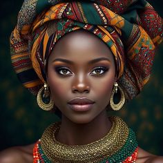 an african woman in a turban and jewelry