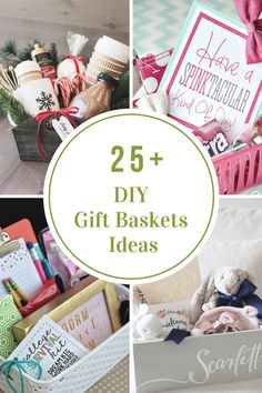 the collage shows different types of gift baskets and gifts for someone's birthday