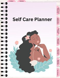 the self care planner is open and showing an image of a woman with long hair