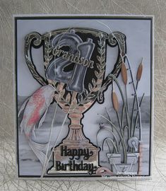 a happy birthday card with an image of a trophy