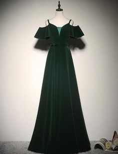 Charming Dark Green Velvet Long Straps Party Gown, Bridesmaid Dress – BeMyBridesmaid Prom Dresses Green, Dark Green Velvet, Gown Bridesmaid, A Line Evening Dress, Green Prom, Yule Ball, Dresses Green, Formal Evening Dress, Party Gown