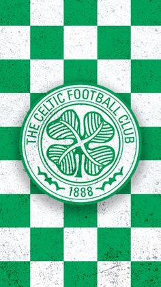 the celtic football club logo on a green and white checkerboard pattern wallpaper