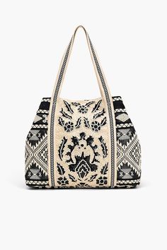 Perfect Black Tote Embroidered Handbag, Bag Designs, Boho Bags, White Tote, Trendy Tote, Boho Bag, Black Tote, Beach Tote, Color Contrast