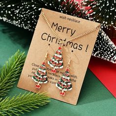 1 pair of Christmas earrings and 1 Christmas necklace Size: One Size.  Color: Black. Christmas Necklace Jewelry, Stud Earring Organizer, Prom Jewelry Sets, Luxury Christmas Tree, Pearl Jewelry Set, Gingerbread Christmas Decor, Crystal Christmas Tree, Christmas Necklace, Christmas Tree Earrings