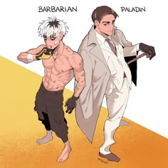 two cartoon characters, one with white hair and the other without