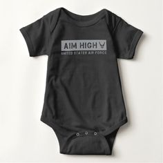 U.S. Air Force | Aim High - Grey Baby Bodysuit Show your support of the United States Air Force with this official U.S. Air Force graphic. #USAirForce - Customizable template gift. Hand-Picked for you. #Advertisement Personalized Baby Clothes, Valentines Day Baby, Black Baby, Grey Baby, Natural Baby, Summer Tshirts, Custom Holiday Card, Baby Bodysuit, Hot Topic